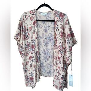 LIFE Love is for Eternity Lush Floral Kimono Cardigan - Cream and Red. Size L